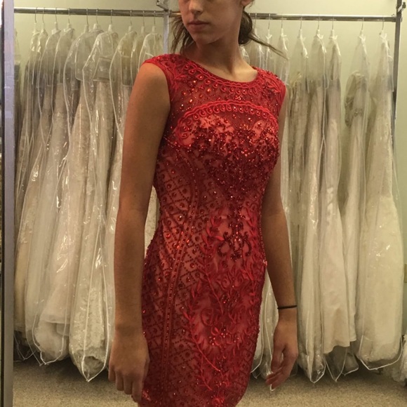 Gorgeous Red Beaded & Sequin Dress - Picture 10 of 12